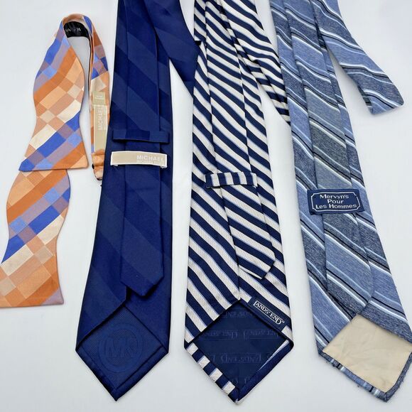 Michael Kors Lands End Silk Neckties Lot of 3 / 1 Bow Tie Striped Blue Orange - Picture 2 of 16